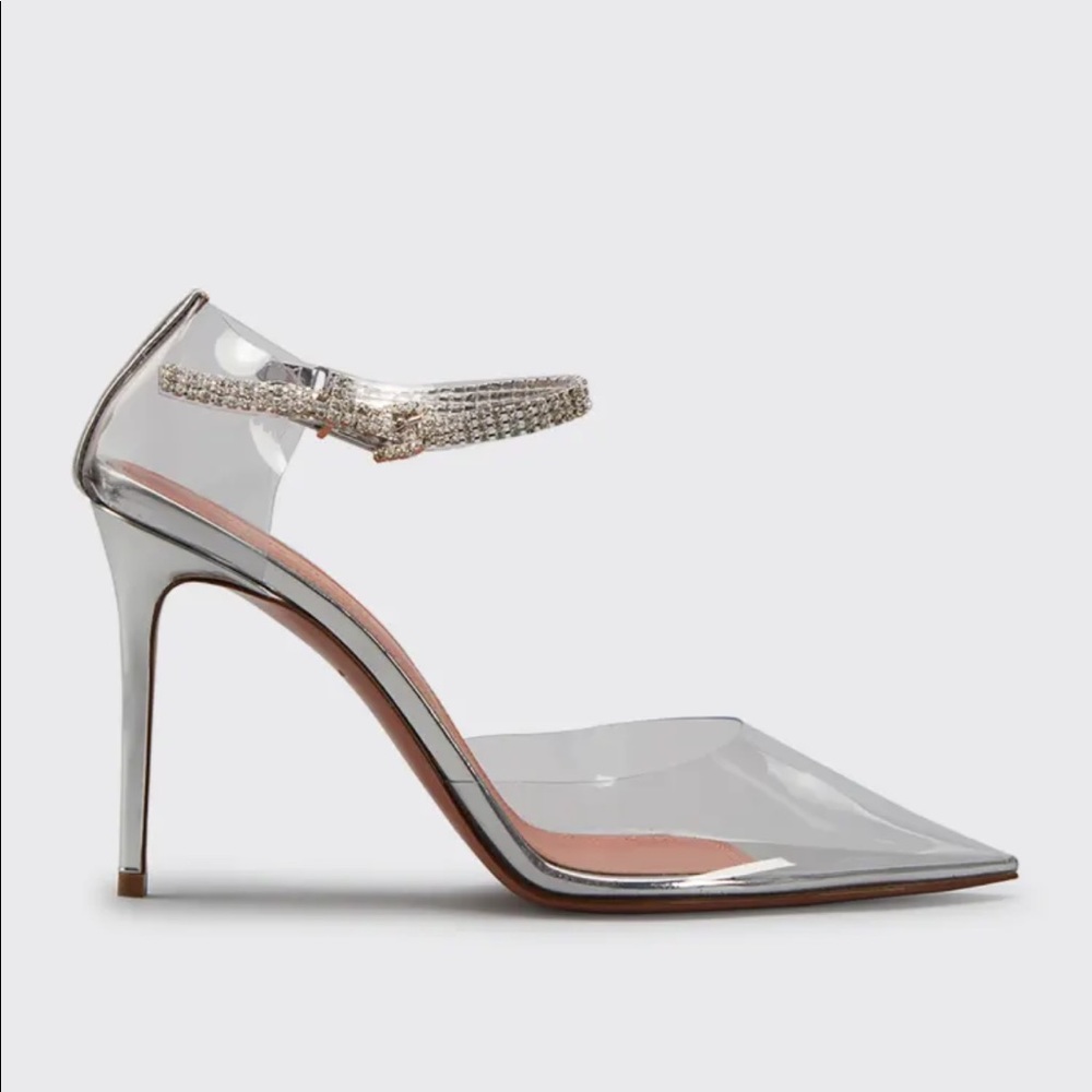 AMINA MUADDI St.Ursina Pointed Crystal Ankle-Strap Glass Pumps Clear